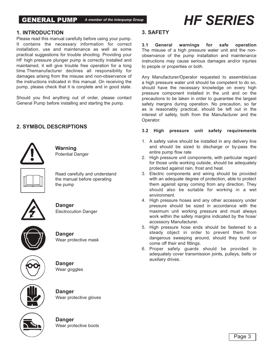 Hf series, General pump | General Pump HF Owner Manual User Manual | Page 3 / 24