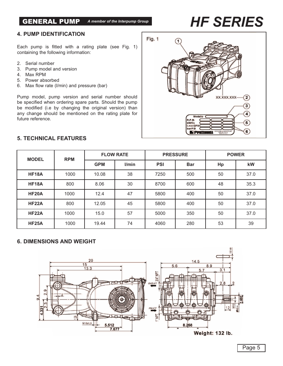 Hf series, General pump | General Pump HF Owner Manual User Manual | Page 5 / 24