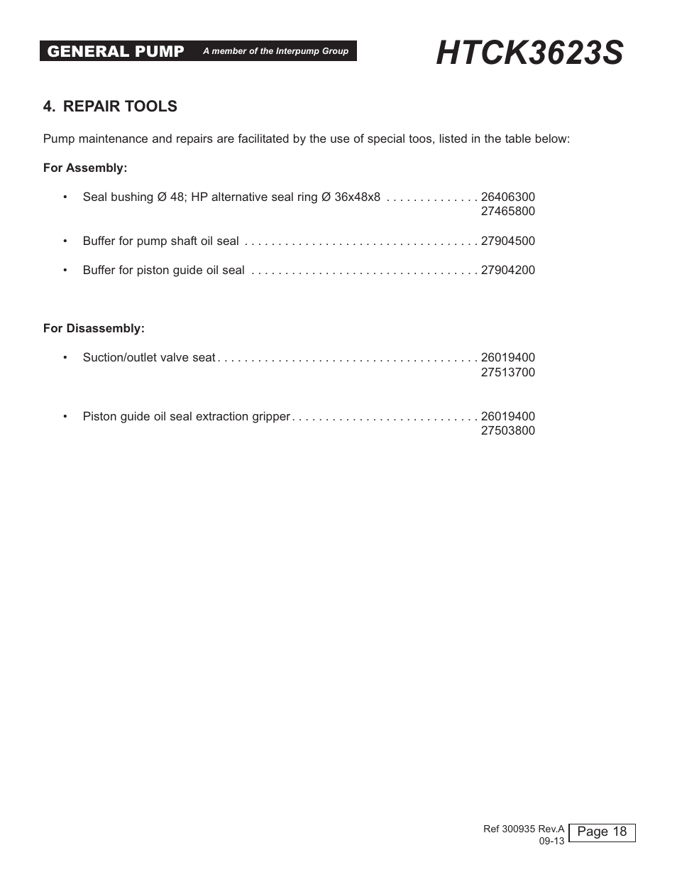 Htck3623s | General Pump HTCK3623S User Manual | Page 18 / 19