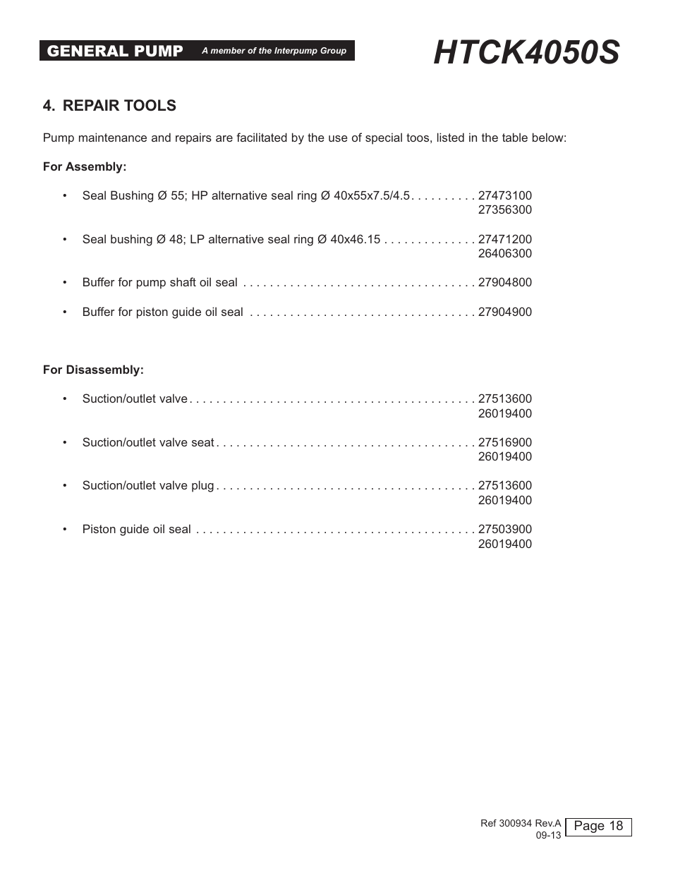 Htck4050s | General Pump HTCK4050S User Manual | Page 18 / 19