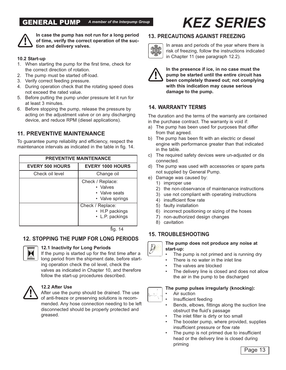 Kez series, General pump | General Pump KEZ Owner Manual v.1 User Manual | Page 13 / 17