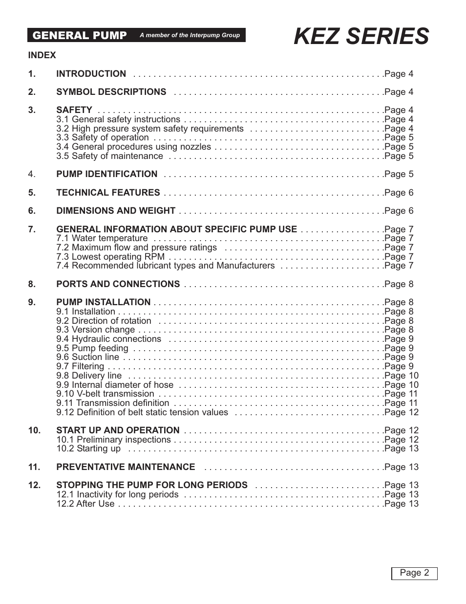 Kez series | General Pump KEZ Owner Manual v.1 User Manual | Page 2 / 17