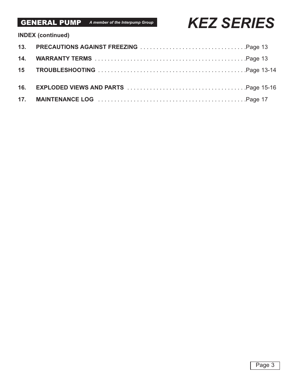 Kez series | General Pump KEZ Owner Manual v.1 User Manual | Page 3 / 17