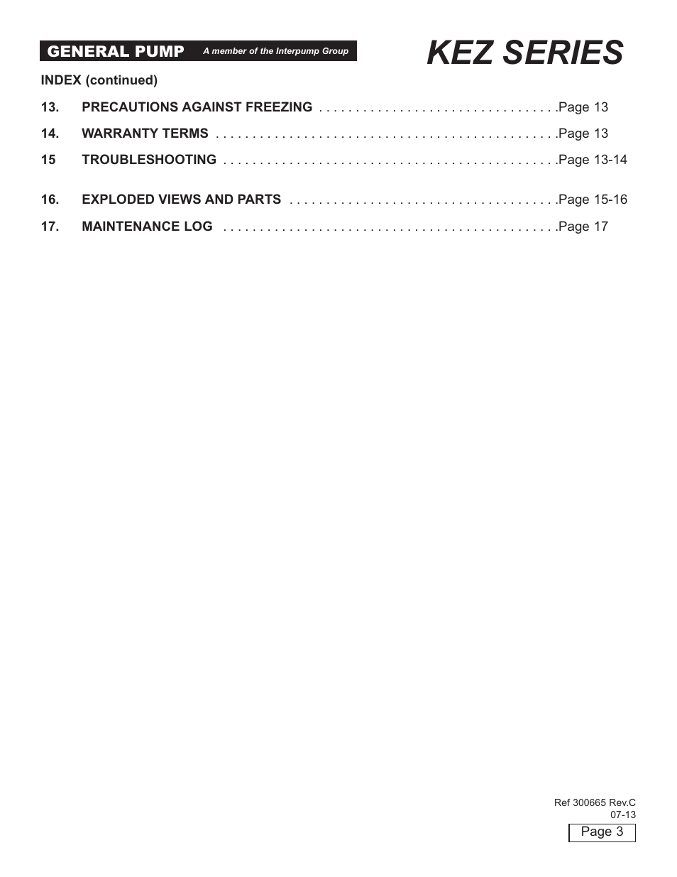 Kez series | General Pump KEZ Owner Manual v.2 User Manual | Page 3 / 17