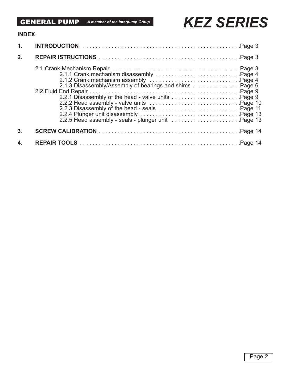 Kez series | General Pump KEZ Repair Manual User Manual | Page 2 / 16