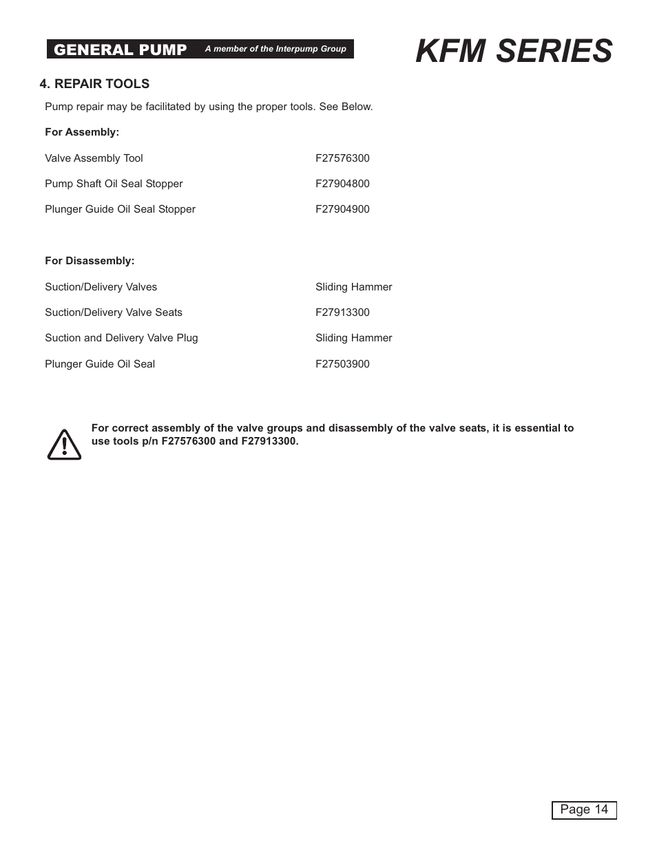 Kfm series, General pump | General Pump KFM Repair Manual User Manual | Page 14 / 16