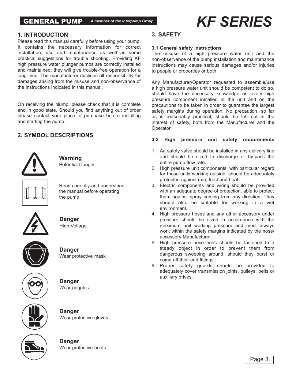 Kf series, General pump | General Pump KF Owner Manual User Manual | Page 3 / 22