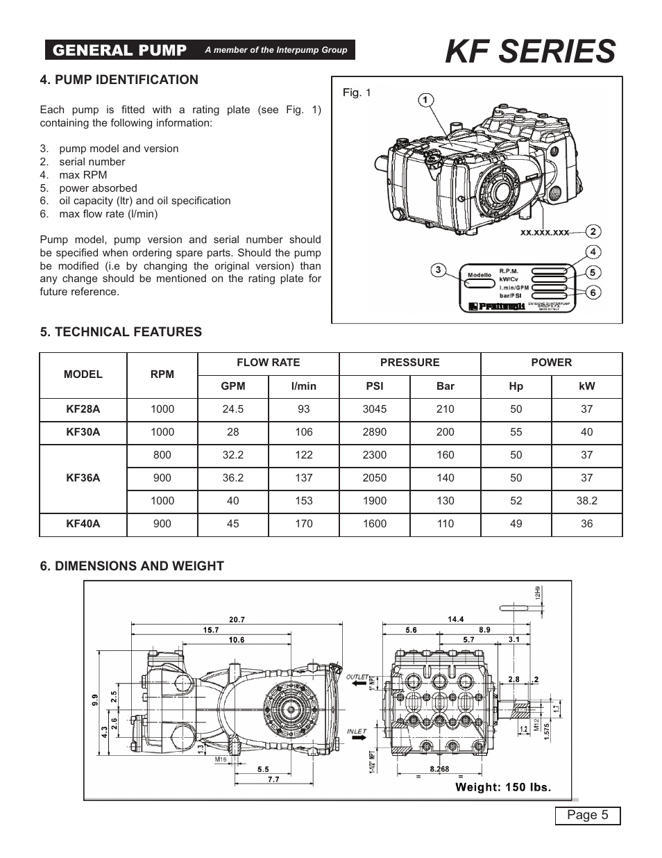 Kf series, General pump | General Pump KF Owner Manual User Manual | Page 5 / 22