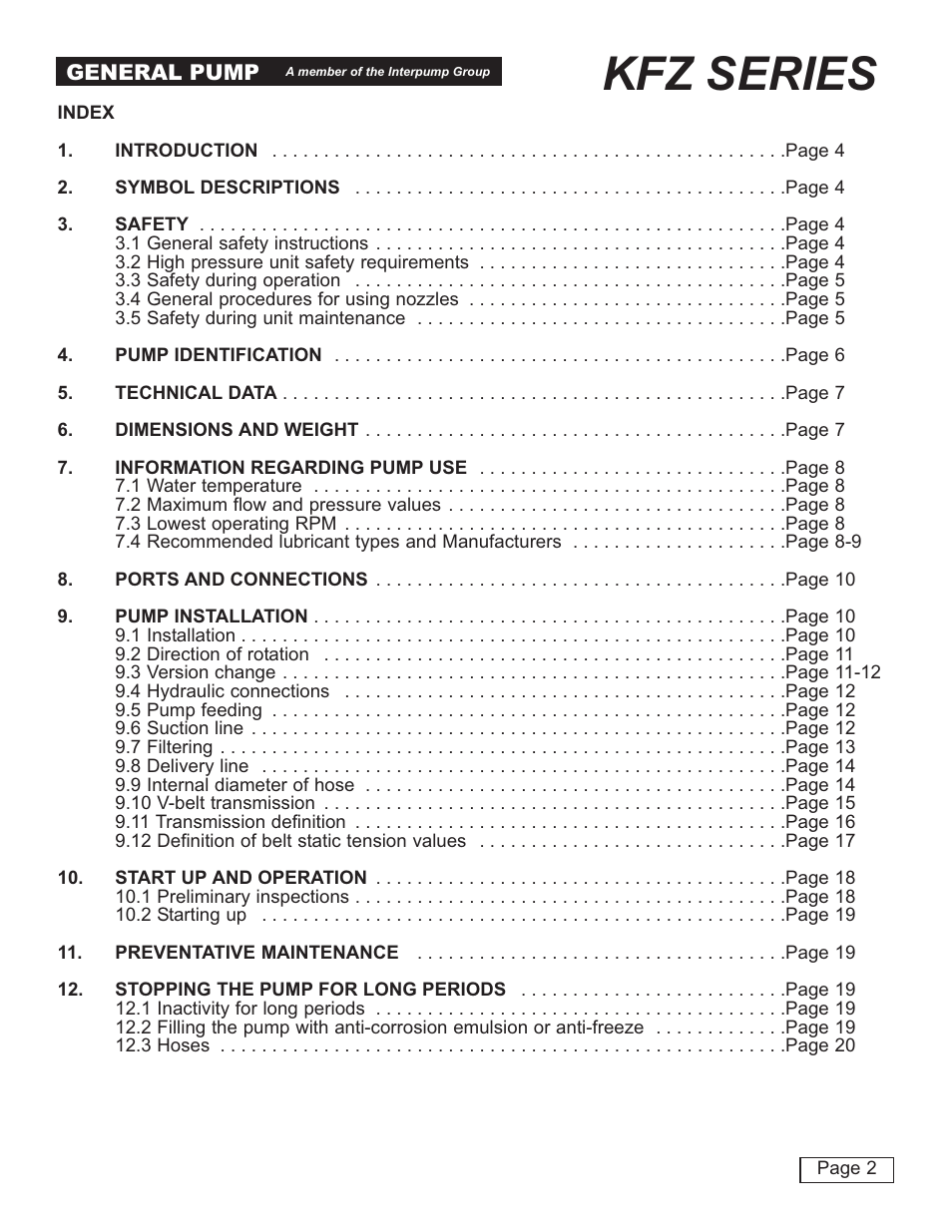 Kfz series | General Pump KFZ Owner Manual User Manual | Page 2 / 24