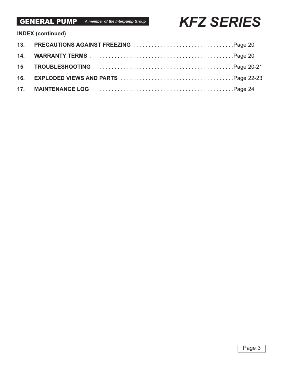 Kfz series | General Pump KFZ Owner Manual User Manual | Page 3 / 24