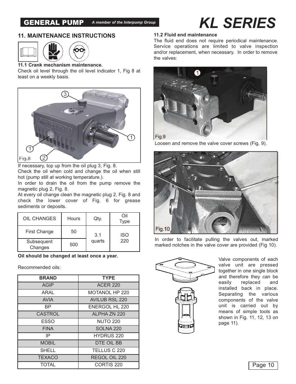 Kl series, General pump | General Pump KL User Manual | Page 10 / 19