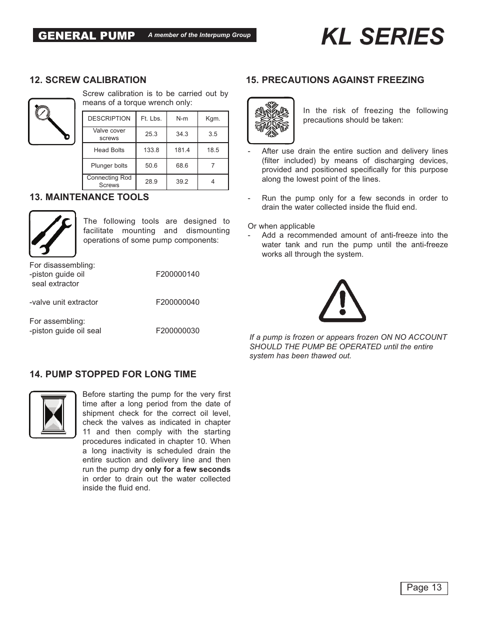 Kl series, General pump | General Pump KL User Manual | Page 13 / 19