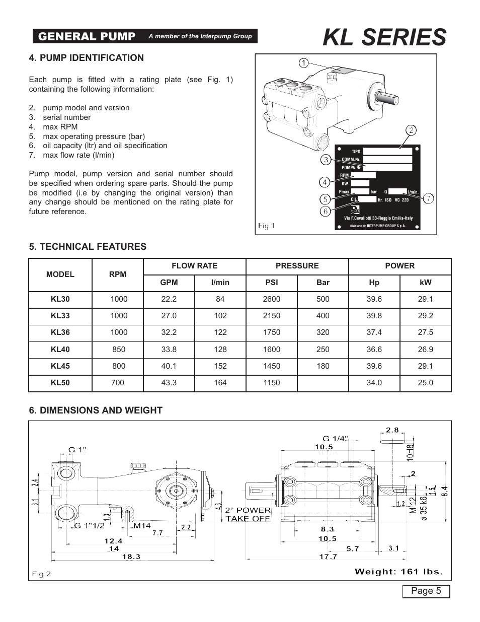 Kl series, General pump | General Pump KL User Manual | Page 5 / 19