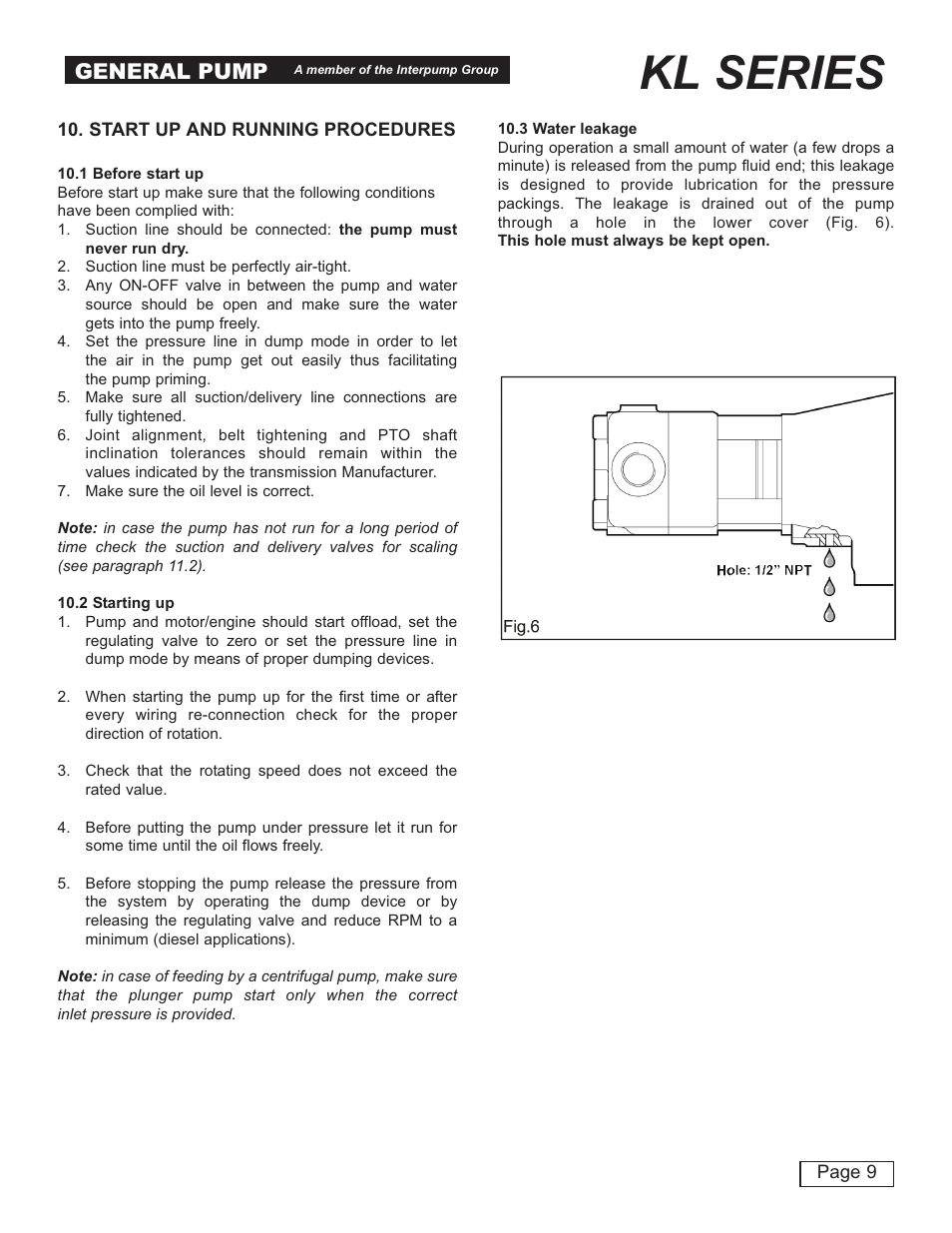 Kl series, General pump | General Pump KL User Manual | Page 9 / 19