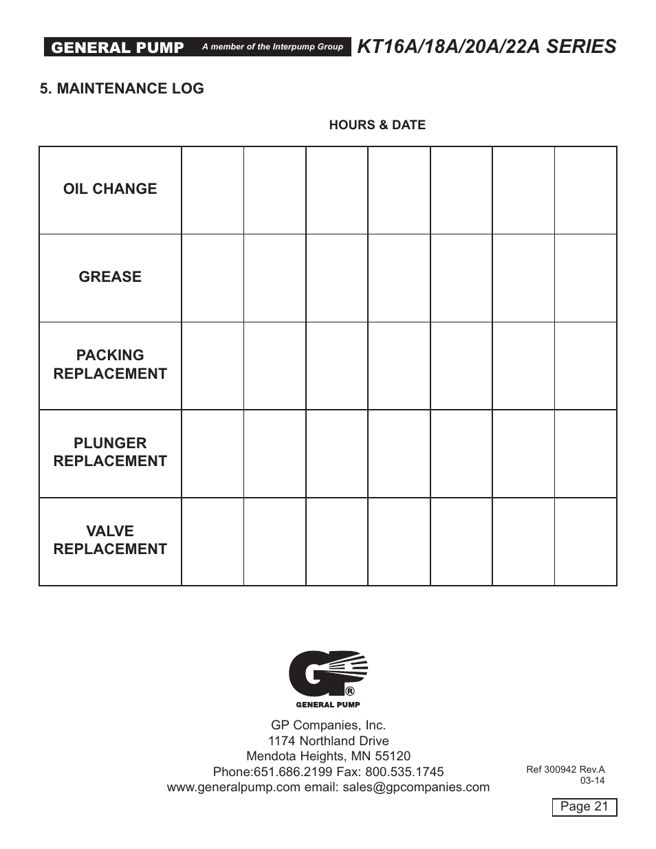 General Pump T16A-18A-20A-22A User Manual | Page 21 / 21