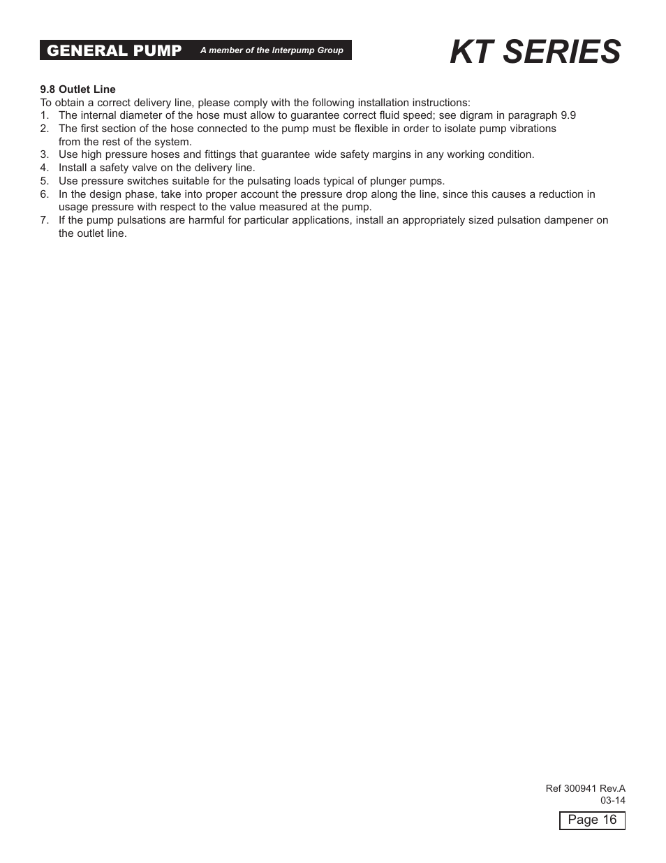 Kt series, General pump | General Pump KT User Manual | Page 16 / 35