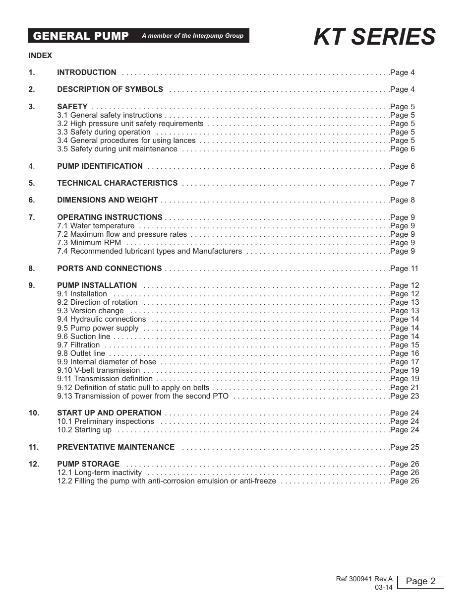 Kt series, General pump | General Pump KT User Manual | Page 2 / 35