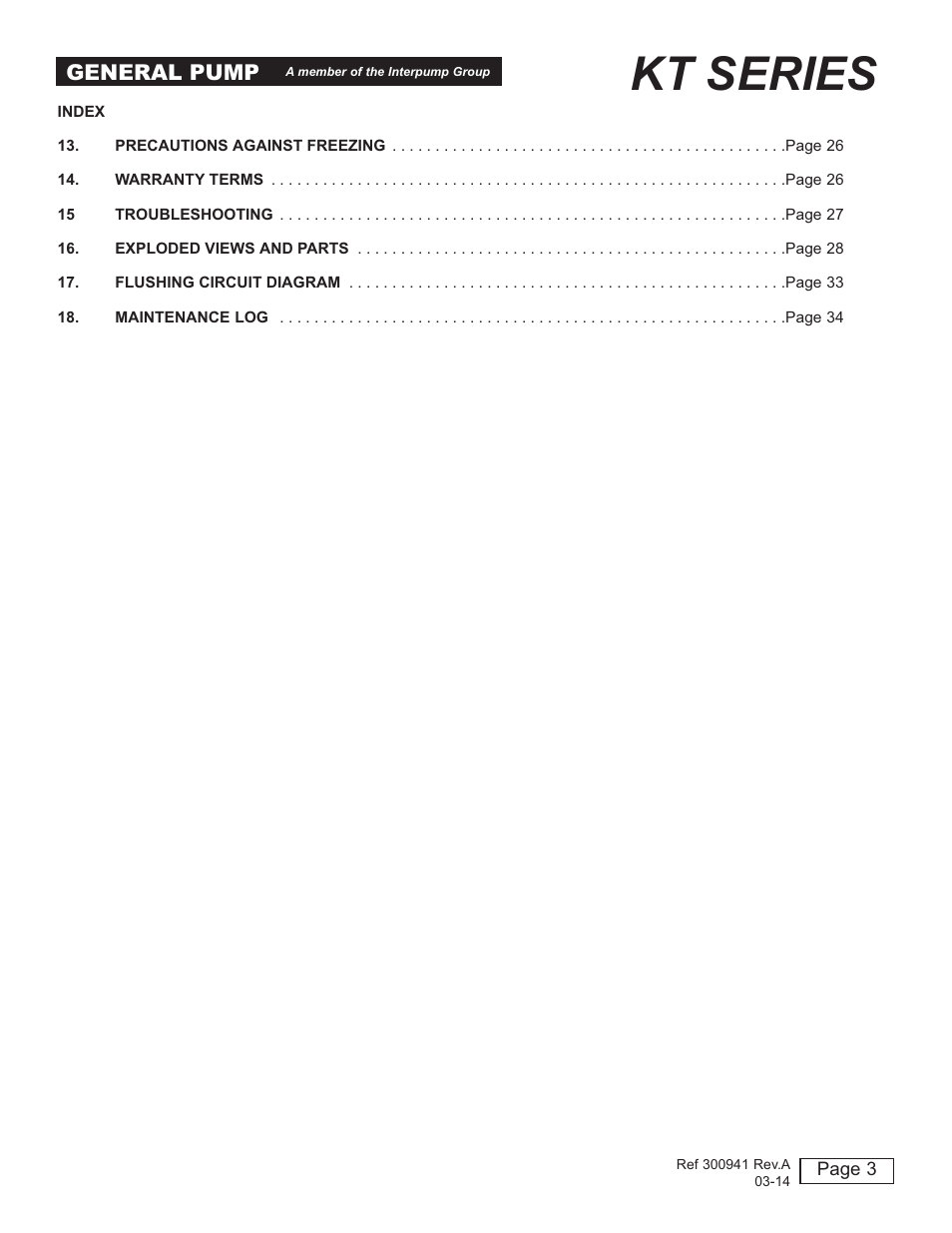 Kt series, General pump | General Pump KT User Manual | Page 3 / 35