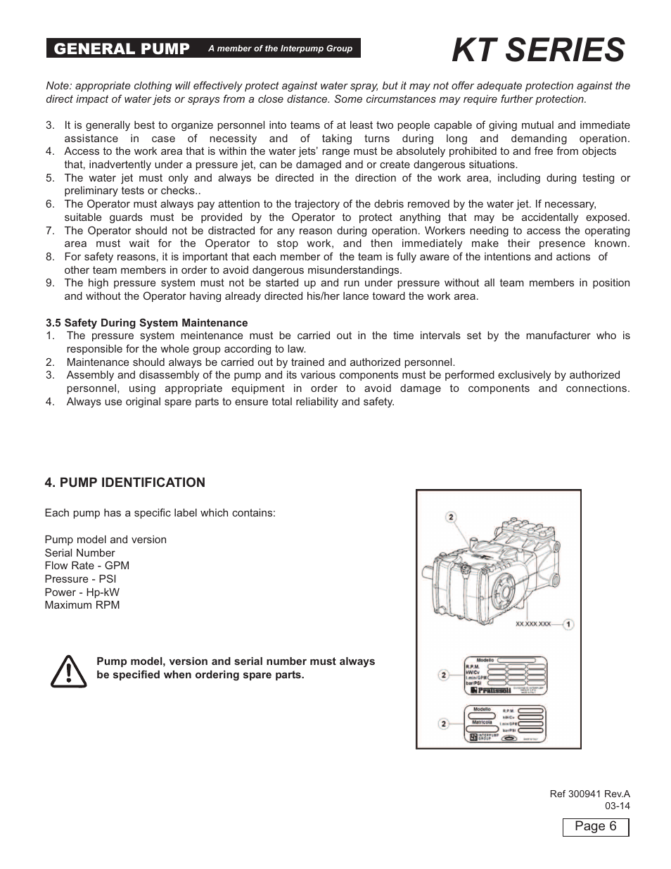 Kt series, General pump | General Pump KT User Manual | Page 6 / 35