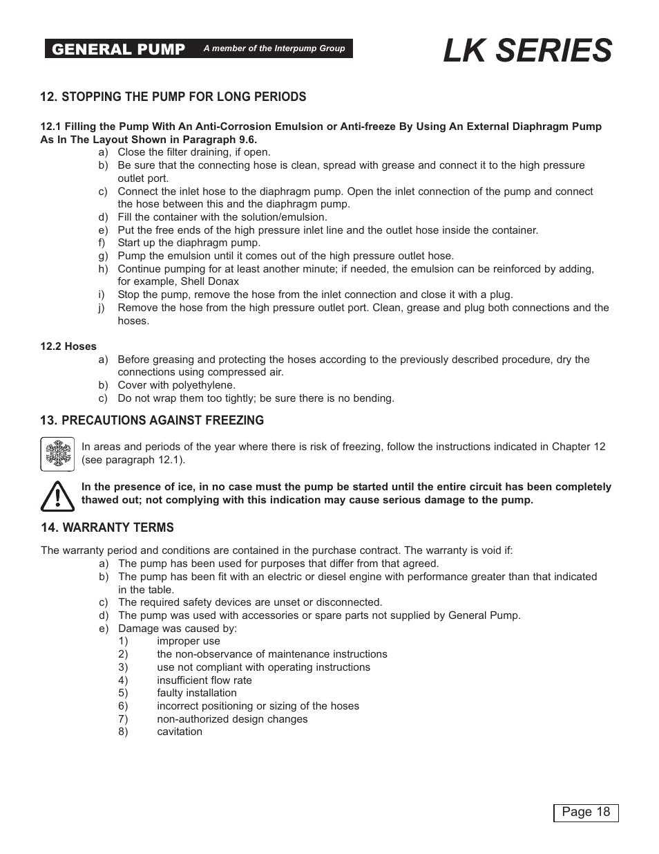 Lk series, General pump | General Pump LK Owner Manual User Manual | Page 18 / 24