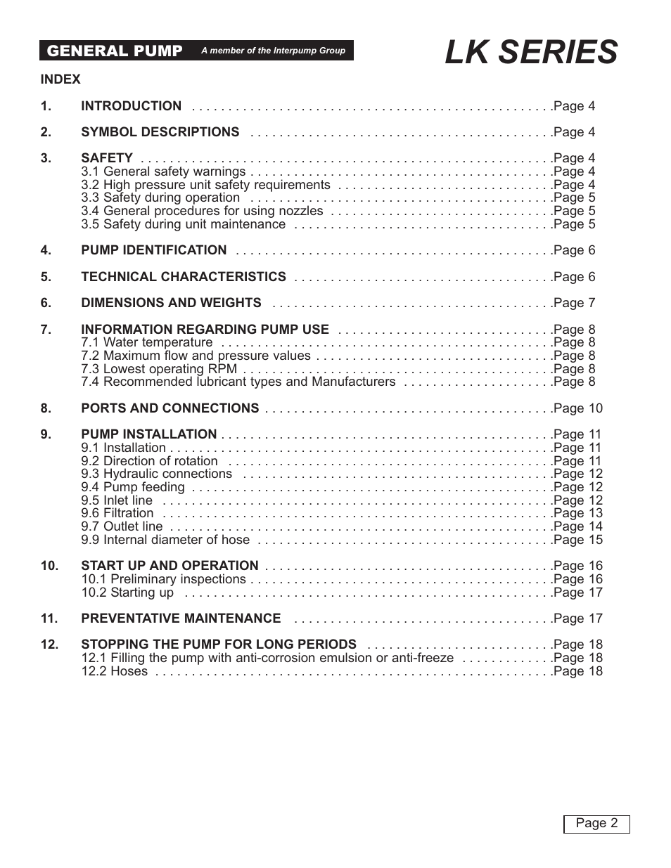 Lk series | General Pump LK Owner Manual User Manual | Page 2 / 24