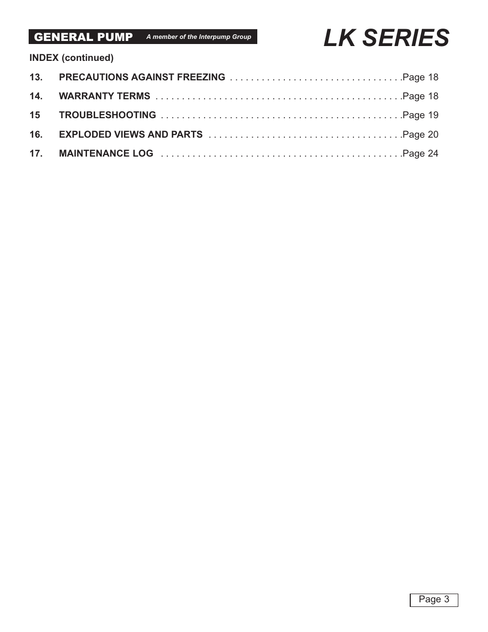 Lk series | General Pump LK Owner Manual User Manual | Page 3 / 24