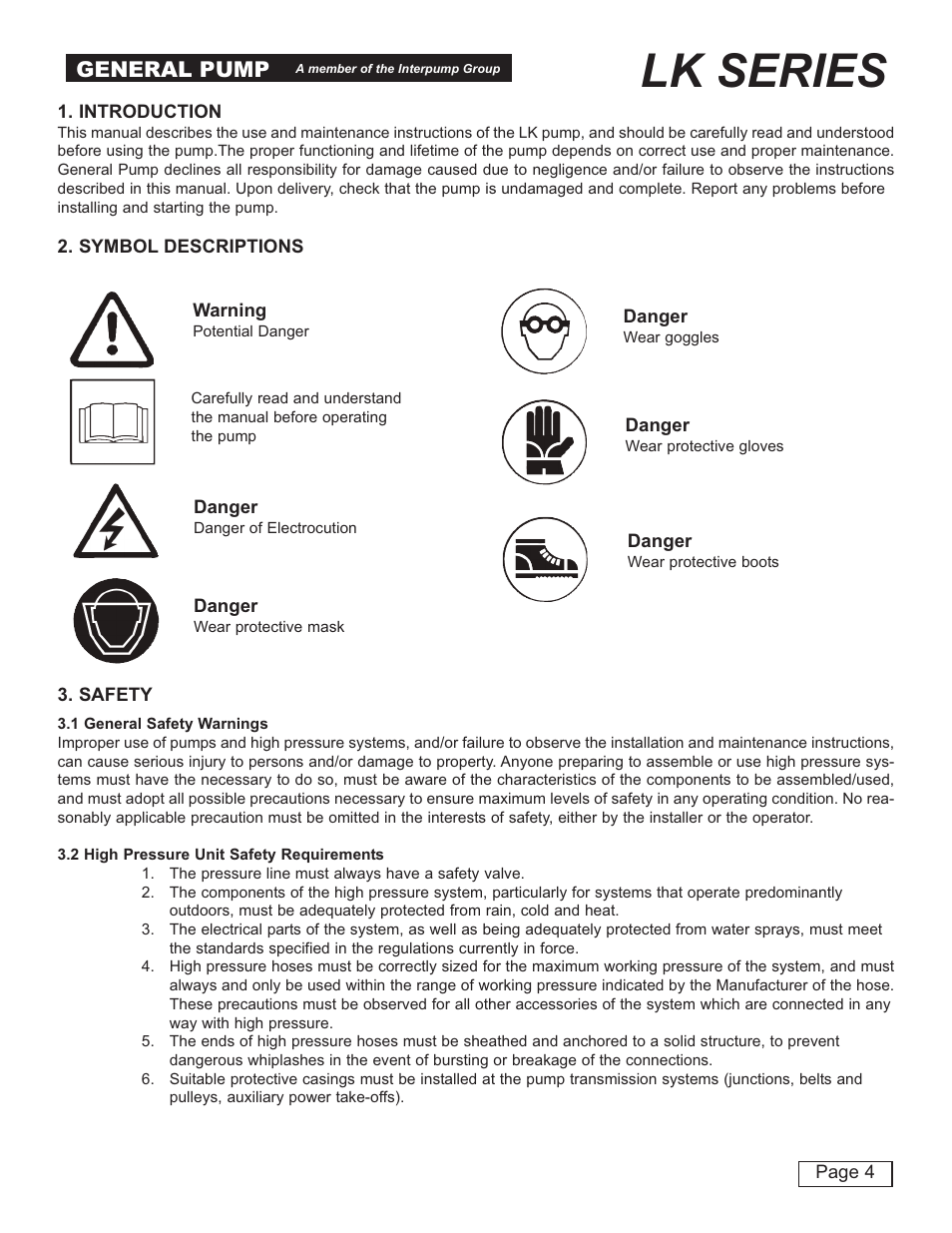 Lk series, General pump | General Pump LK Owner Manual User Manual | Page 4 / 24