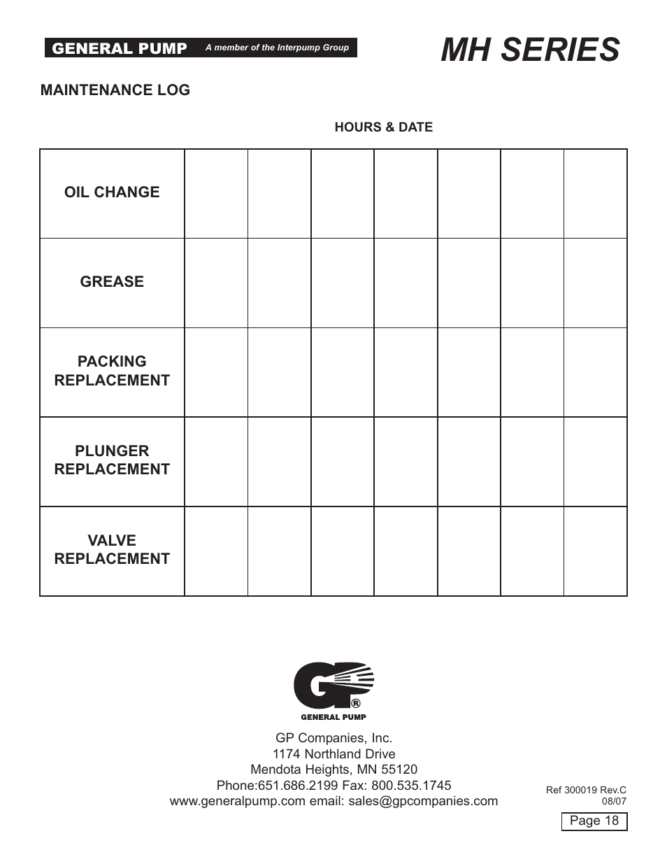 Mh series | General Pump MH User Manual | Page 18 / 18