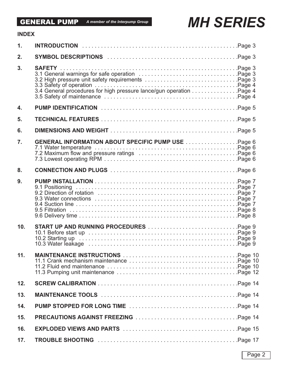Mh series | General Pump MH User Manual | Page 2 / 18