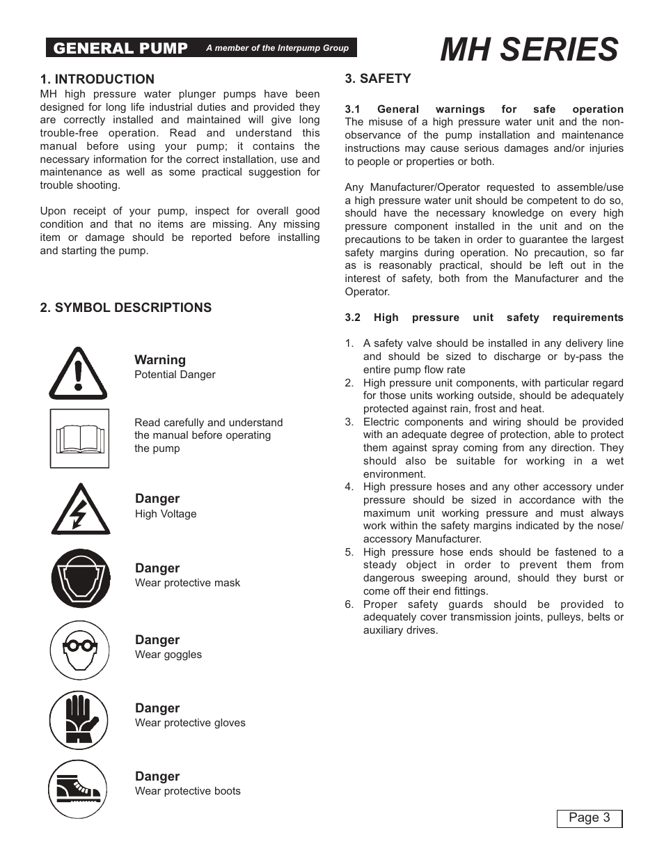 Mh series, General pump | General Pump MH User Manual | Page 3 / 18