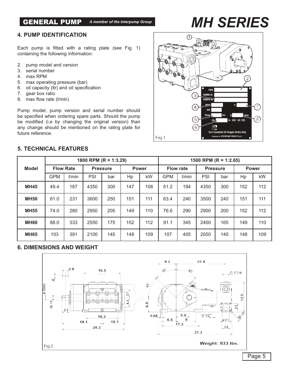 Mh series, General pump | General Pump MH User Manual | Page 5 / 18