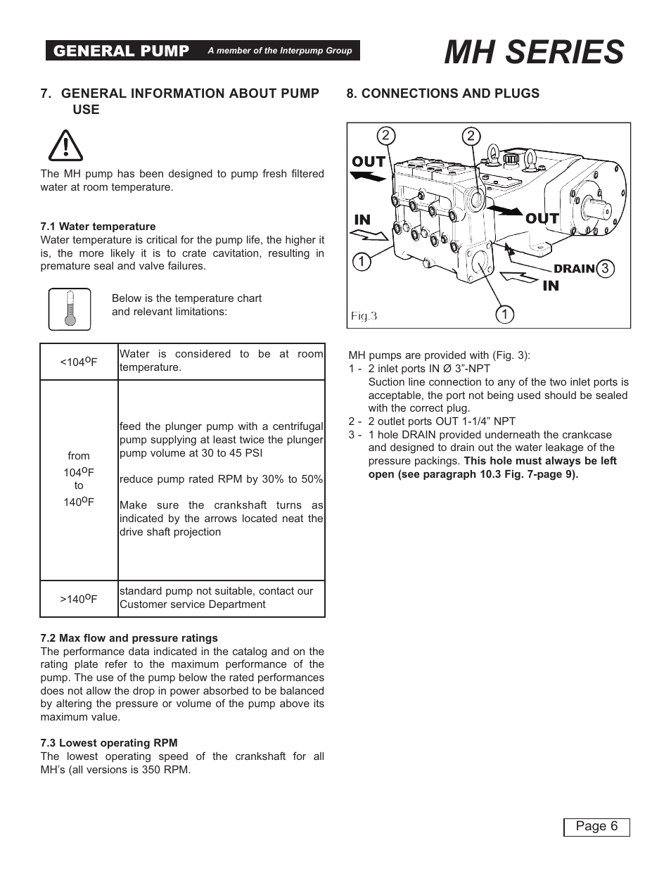 Mh series, General pump | General Pump MH User Manual | Page 6 / 18