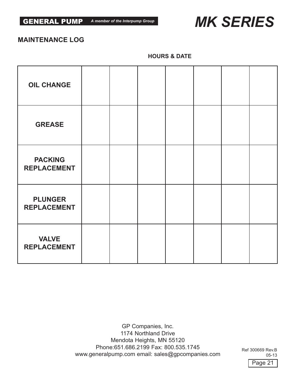 Mk series | General Pump MK Owner Manual User Manual | Page 21 / 21