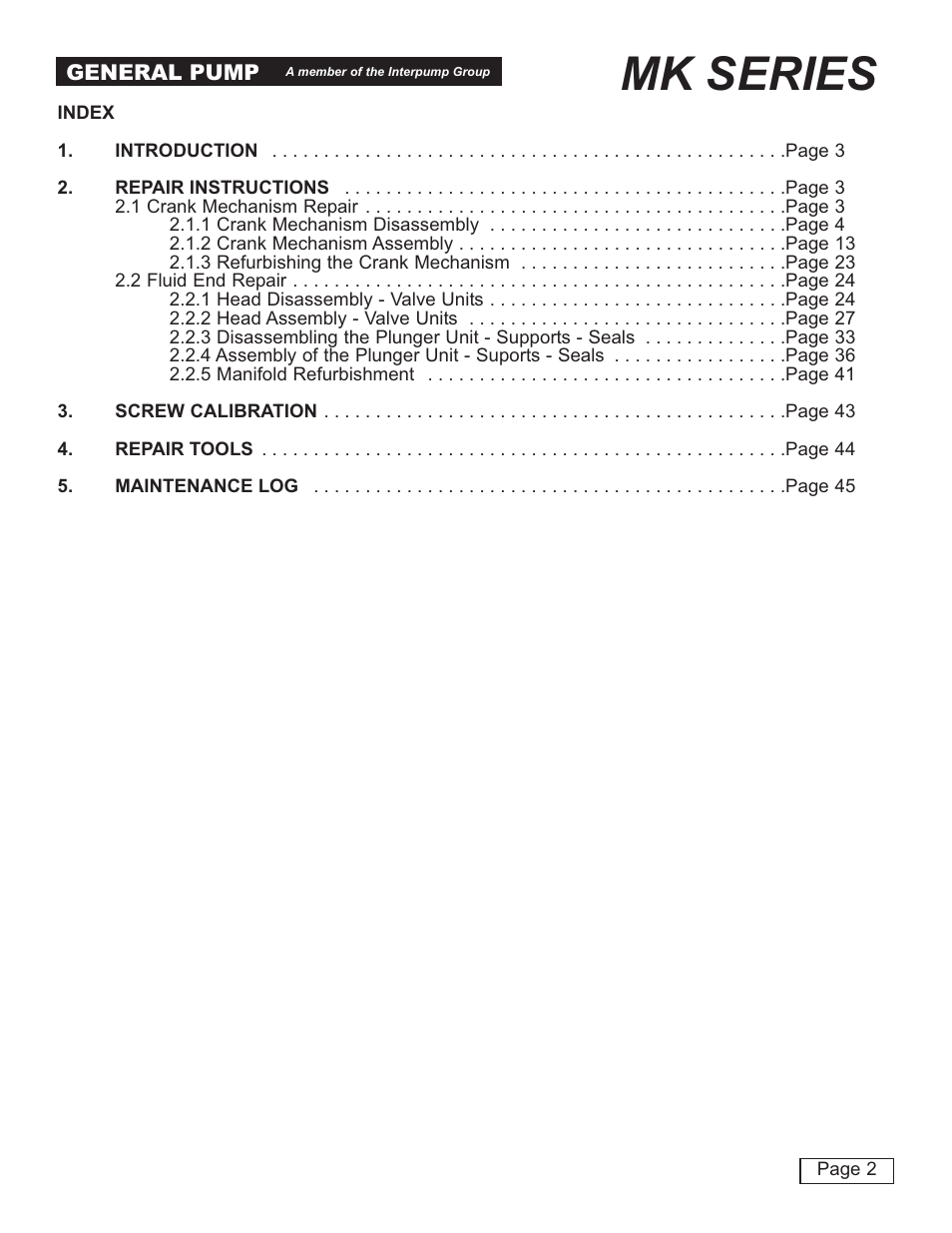 Mk series | General Pump MK Repair Manual User Manual | Page 2 / 45