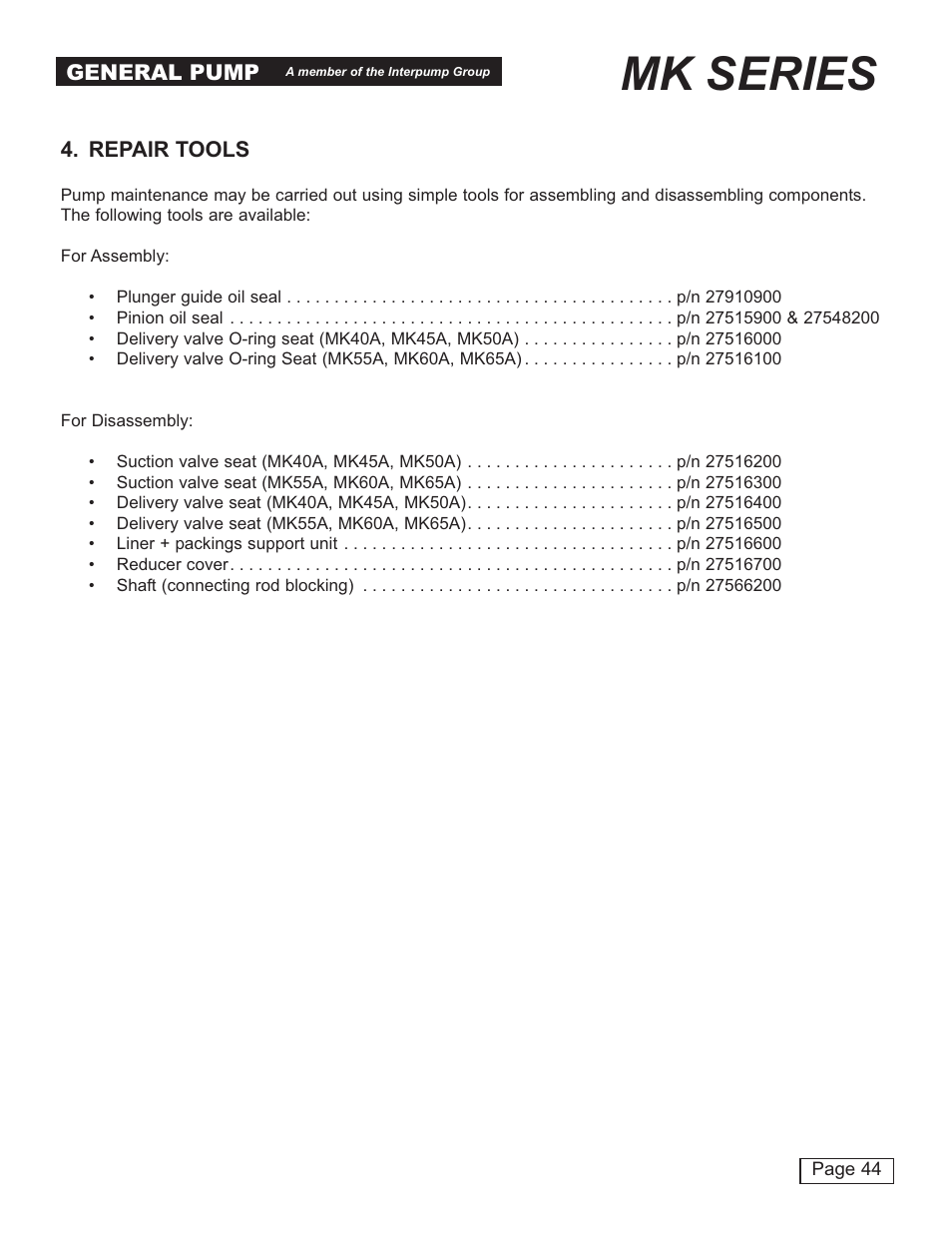 Mk series | General Pump MK Repair Manual User Manual | Page 44 / 45