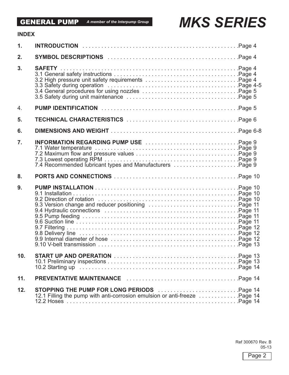 Mks series | General Pump MKS Owner Manual User Manual | Page 2 / 21