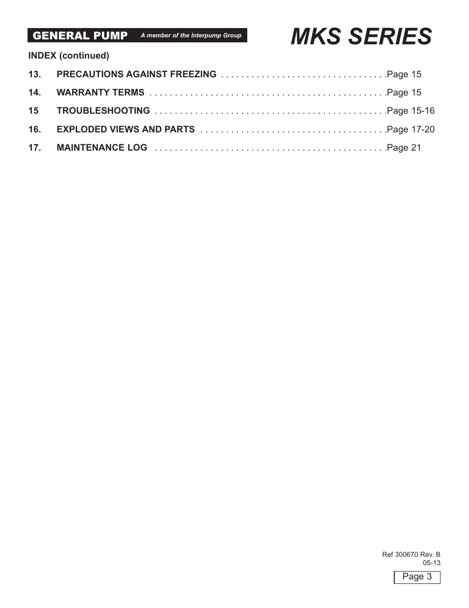 Mks series | General Pump MKS Owner Manual User Manual | Page 3 / 21