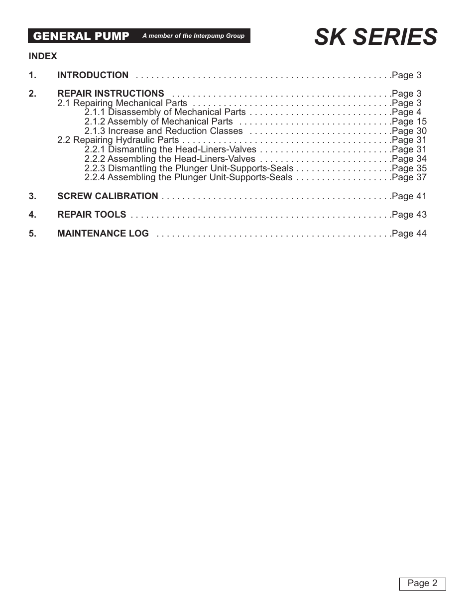 Sk series | General Pump SK Repair Manual User Manual | Page 2 / 44
