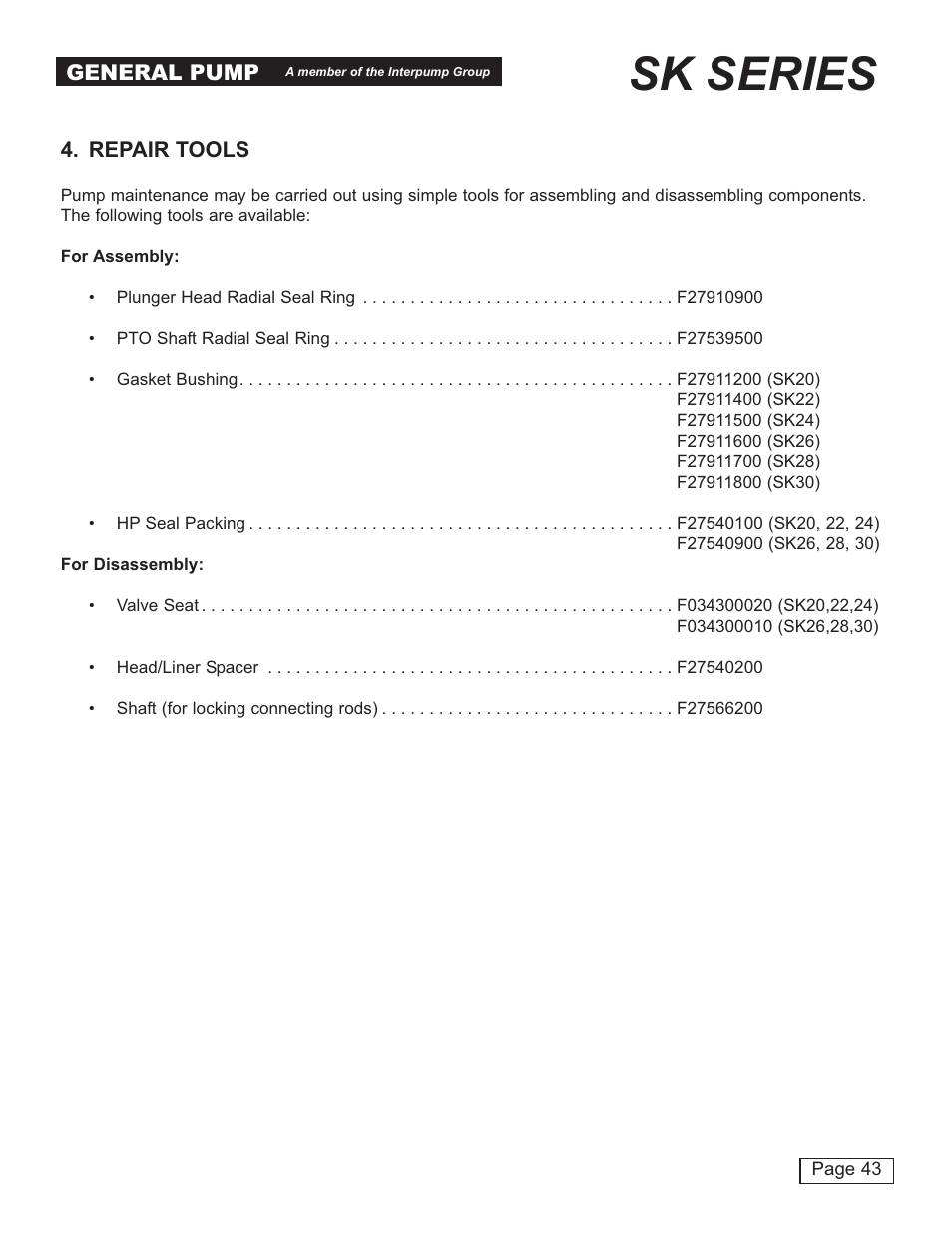 Sk series | General Pump SK Repair Manual User Manual | Page 43 / 44
