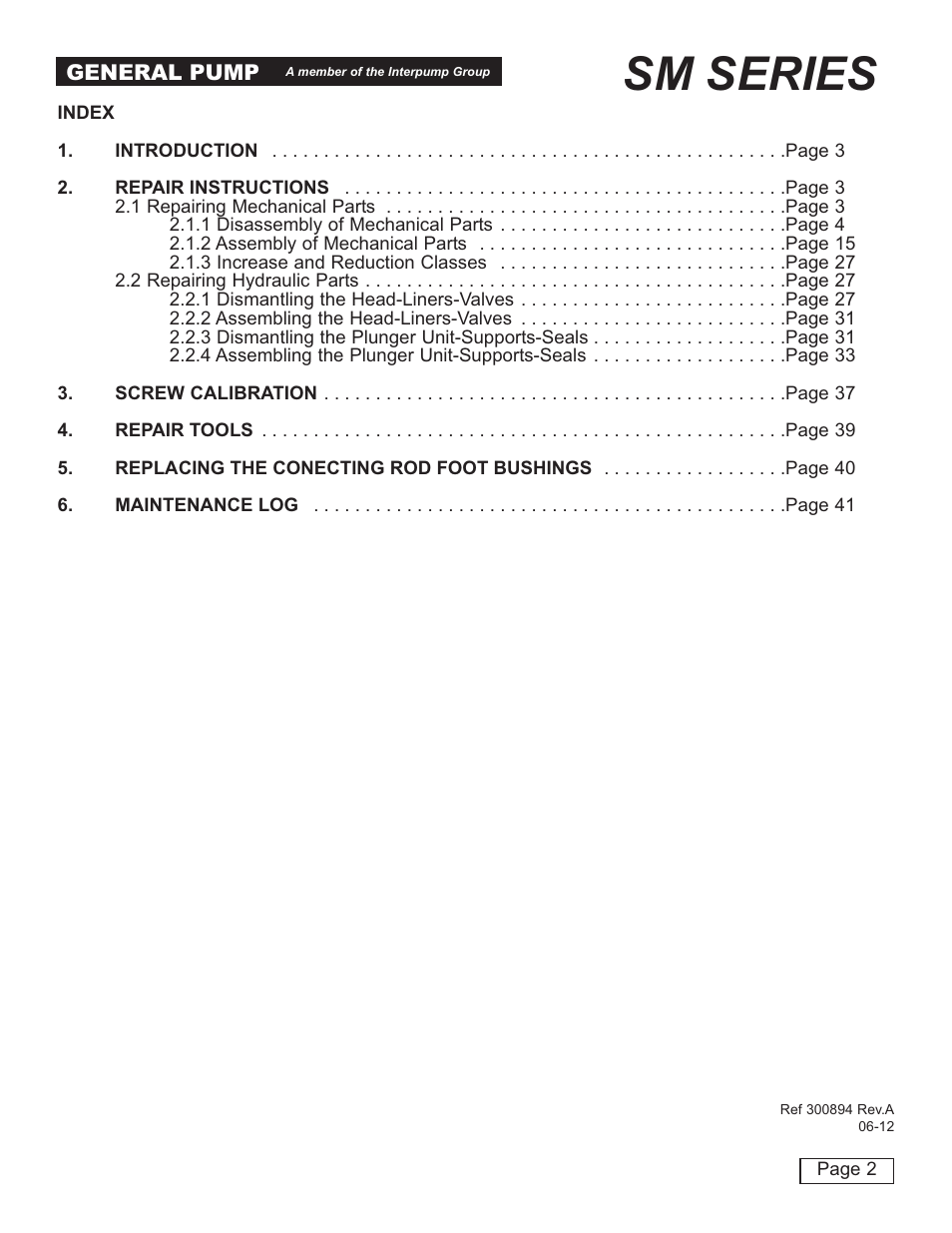 Sm series | General Pump SM Repair Manual User Manual | Page 2 / 41