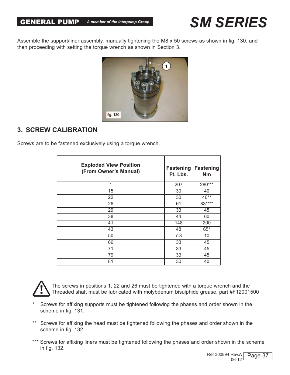 Sm series, General pump, Screw calibration | General Pump SM Repair Manual User Manual | Page 37 / 41
