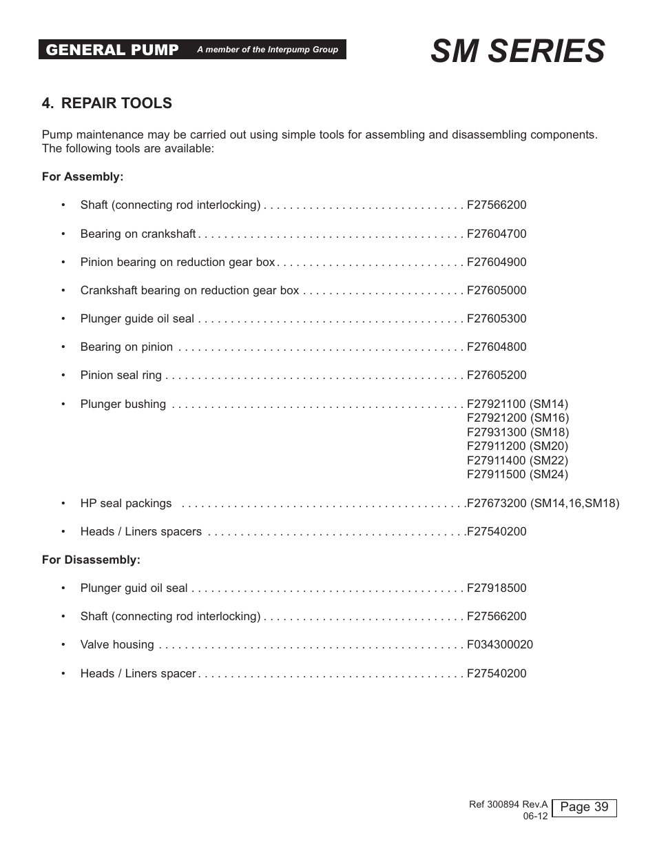 Sm series | General Pump SM Repair Manual User Manual | Page 39 / 41