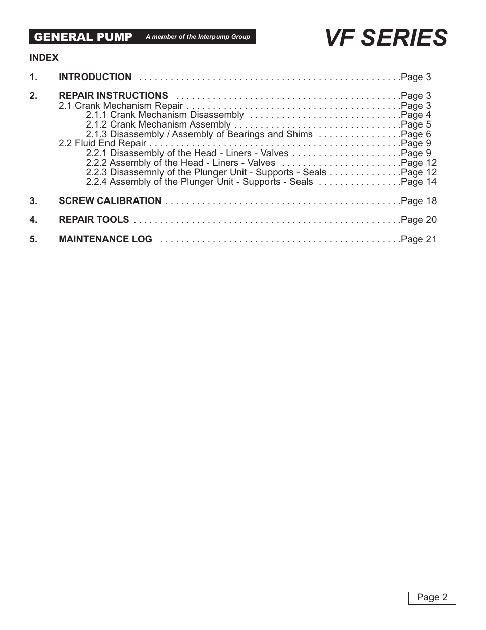 Vf series | General Pump VF Repair Manual User Manual | Page 2 / 21