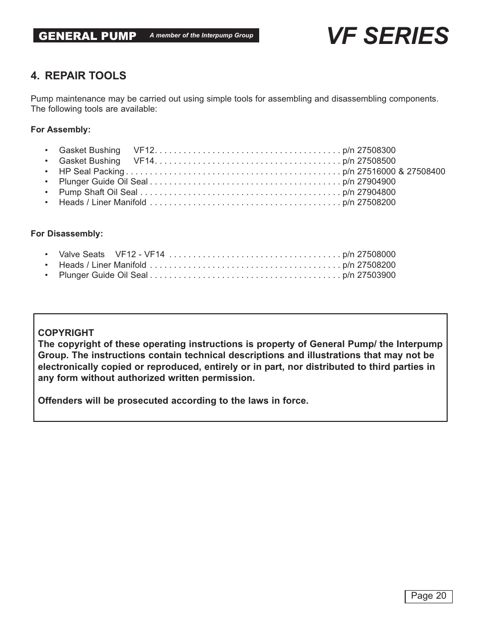 Vf series | General Pump VF Repair Manual User Manual | Page 20 / 21