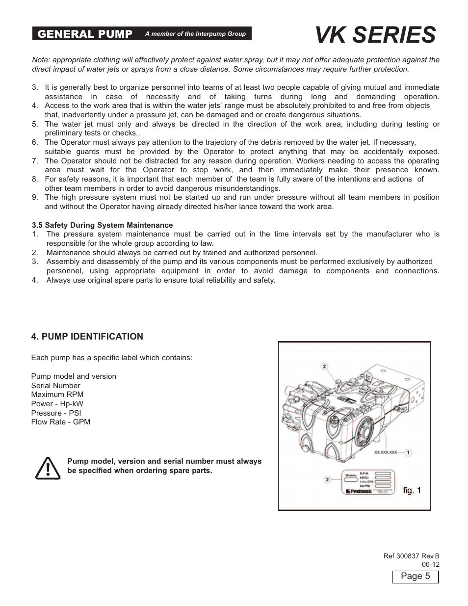 Vk series, General pump | General Pump VK Owner Manual User Manual | Page 5 / 26