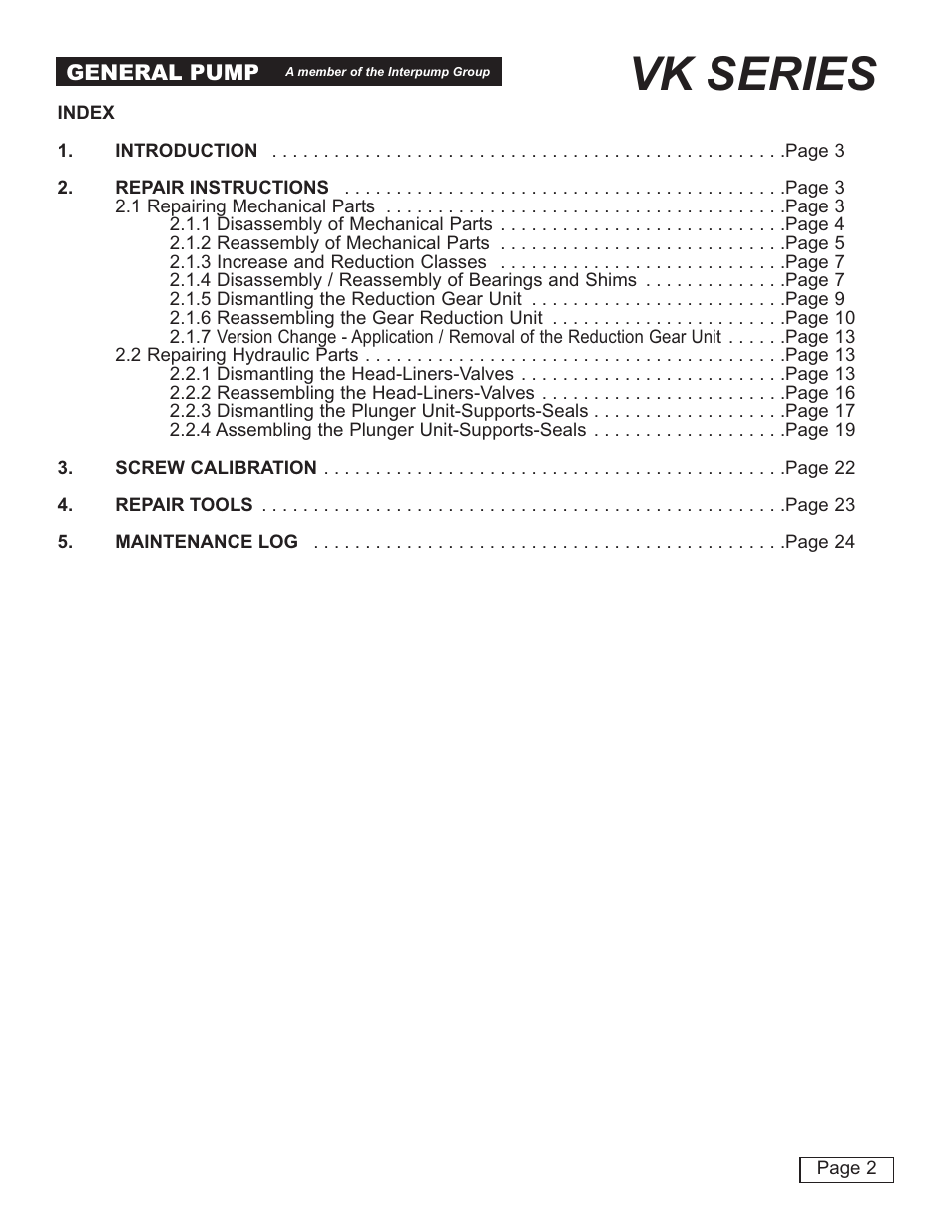 Vk series | General Pump VK Repair Manual User Manual | Page 2 / 24