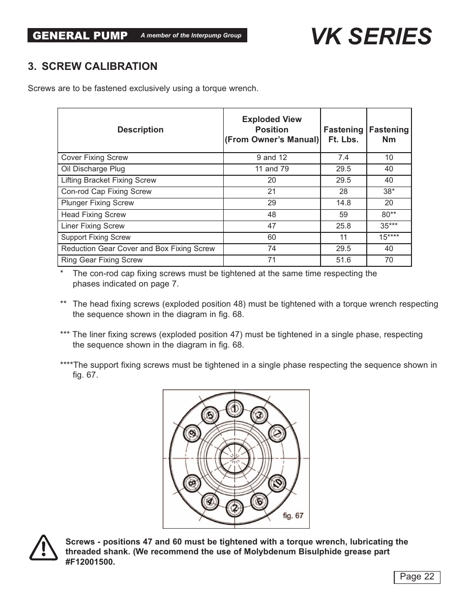 Vk series, General pump, Screw calibration | General Pump VK Repair Manual User Manual | Page 22 / 24