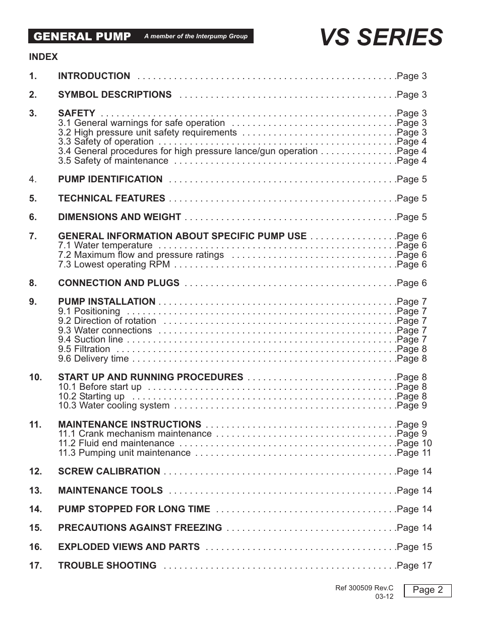Vs series | General Pump VS User Manual | Page 2 / 18