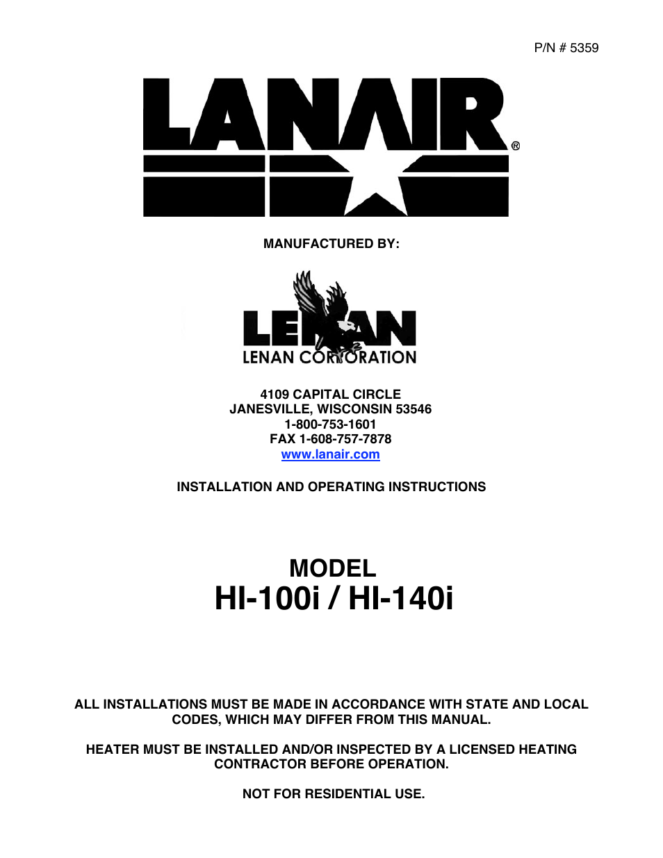 Lanair HI140i User Manual | 90 pages