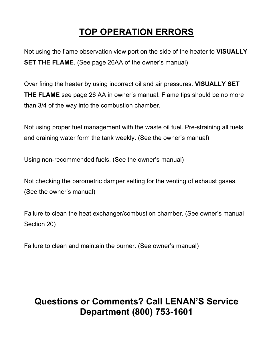 Top operation errors | Lanair HI140i User Manual | Page 90 / 90